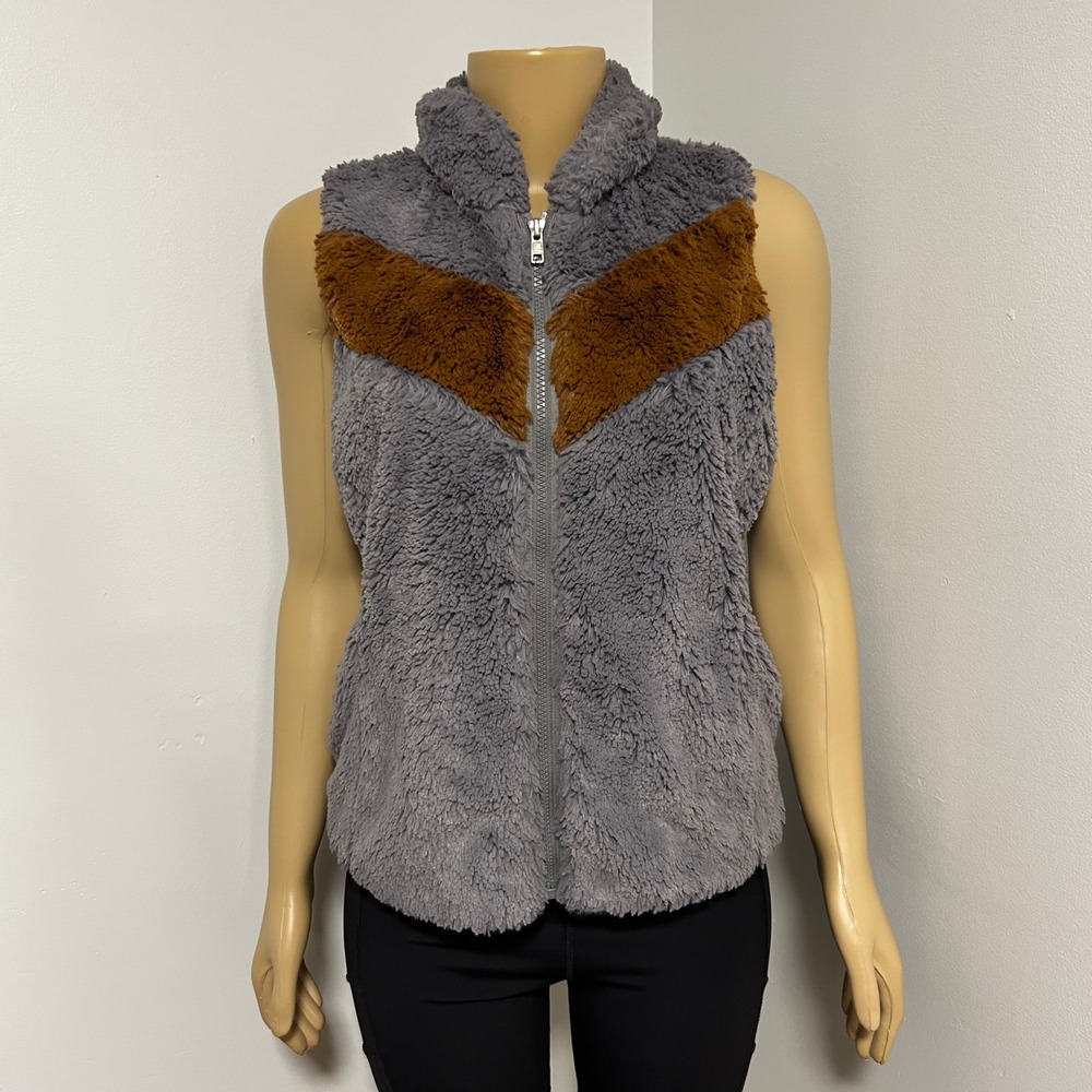 Patagonia Los Gatos Fleece Vest Grey Brown Chevron Full Zip Womens M